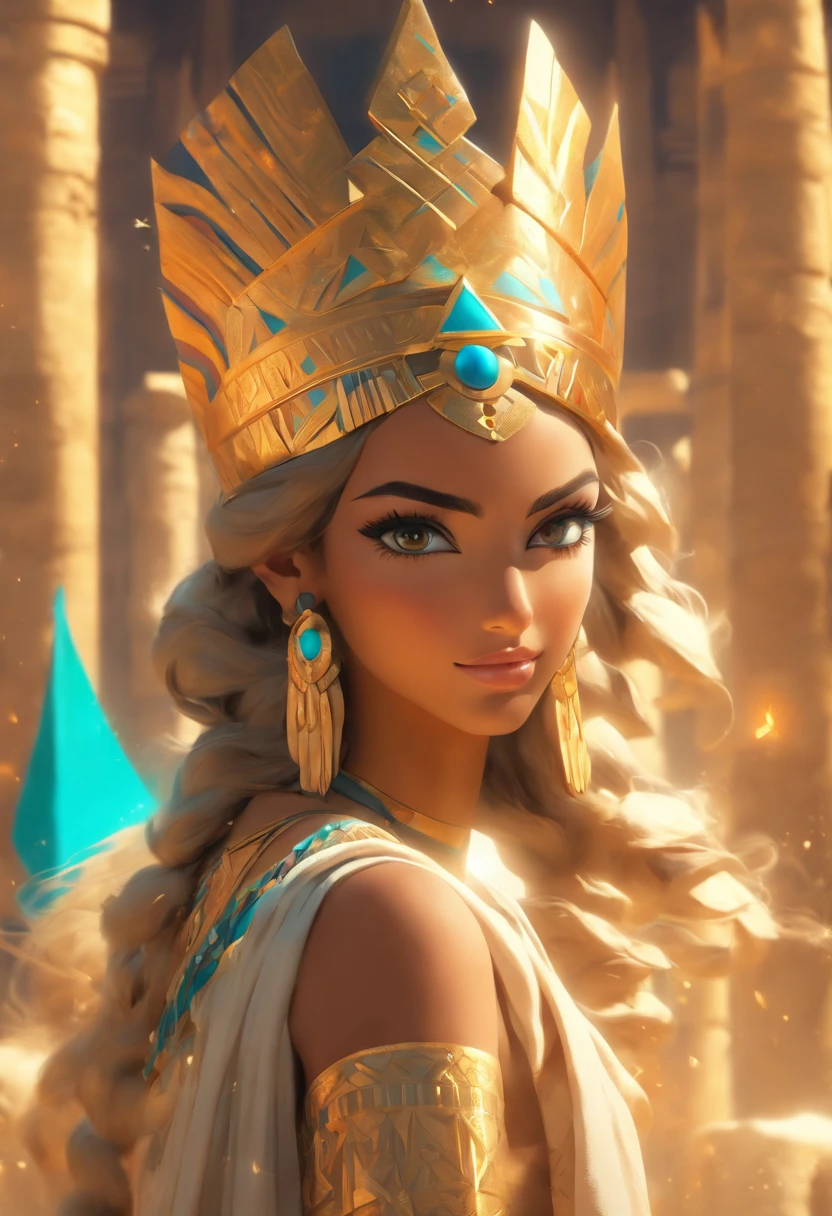 (((Phoenician Goddess))) best quality, ultra-high resolution, CG detalhado 4K, piece of master,ANATE,arabian woman,atef,((Egyptian crown)),segurando uma clave, colar, Arabic clothes, Phoenician mythology, Arabic painting style, esthetic, Beautiful image, profundidade de campo, centrado na tela