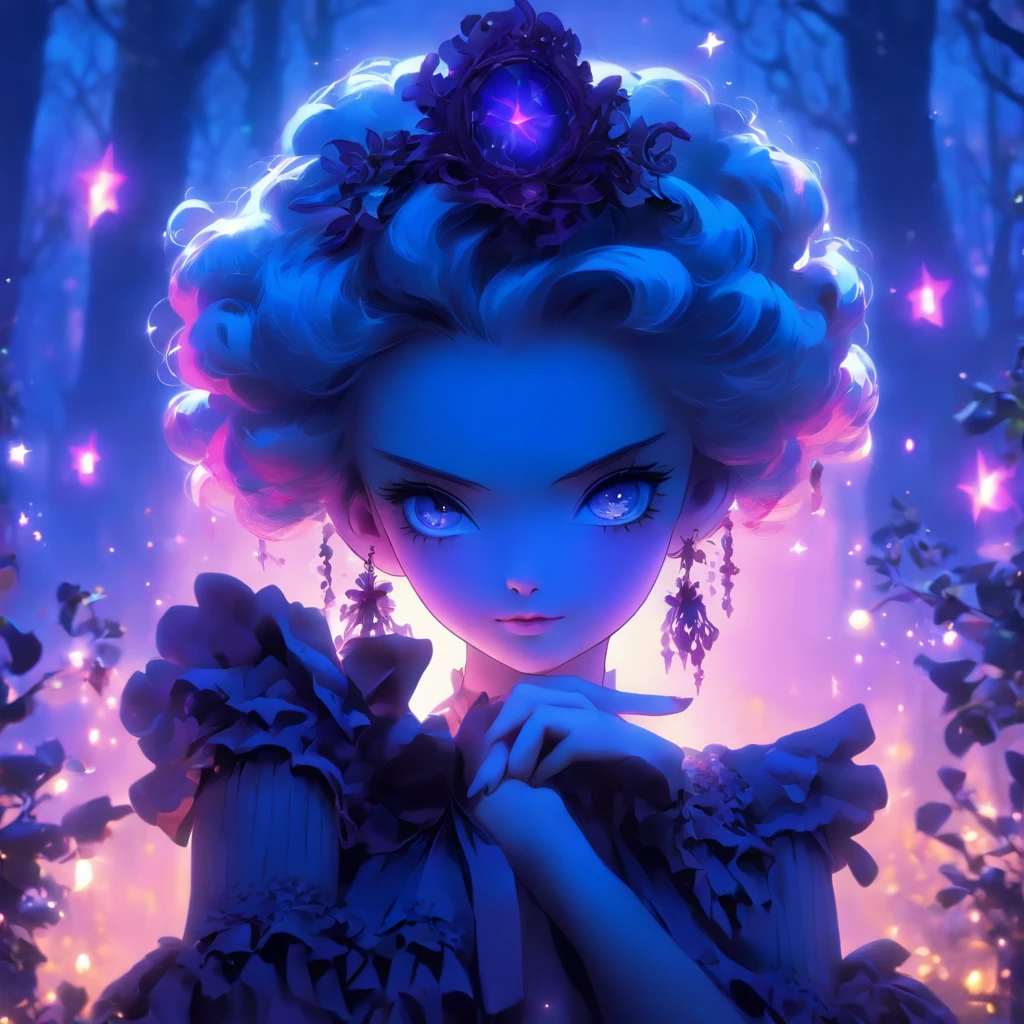 (best quality,4k,highres,masterpiece:1.2),ultra-detailed,realistic,gothic,****ta, very short shaved short hair,gothic fashion,blue and purple hair,soul spells,casting spells,glowing,gothic ****ta outfit,garden backdrop,enchanted atmosphere,mystical aura,moonlit night,ethereal beauty,dark elegance,porcelain skin,piercing gaze,intense expression Delicate lace,ornate patterns,frills and ribbons, Victorian-inspired accessories,elaborate headpiece,magic sigils,powerful incantations,dancing in the moonlight,fantastical landscape,subtle shadows and highlights,deep contrast of colors,velvet cloak,midnight hues,dramatic lighting,transcendent presence,whimsical and mysterious,hauntingly beautiful fairy tale,vibrant and enchanting。