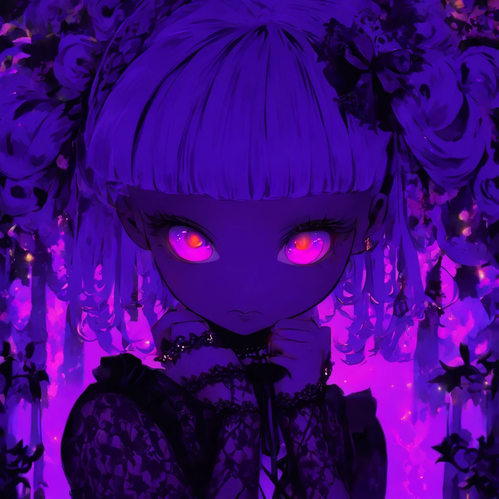 Gothic lolita with purple shaved head