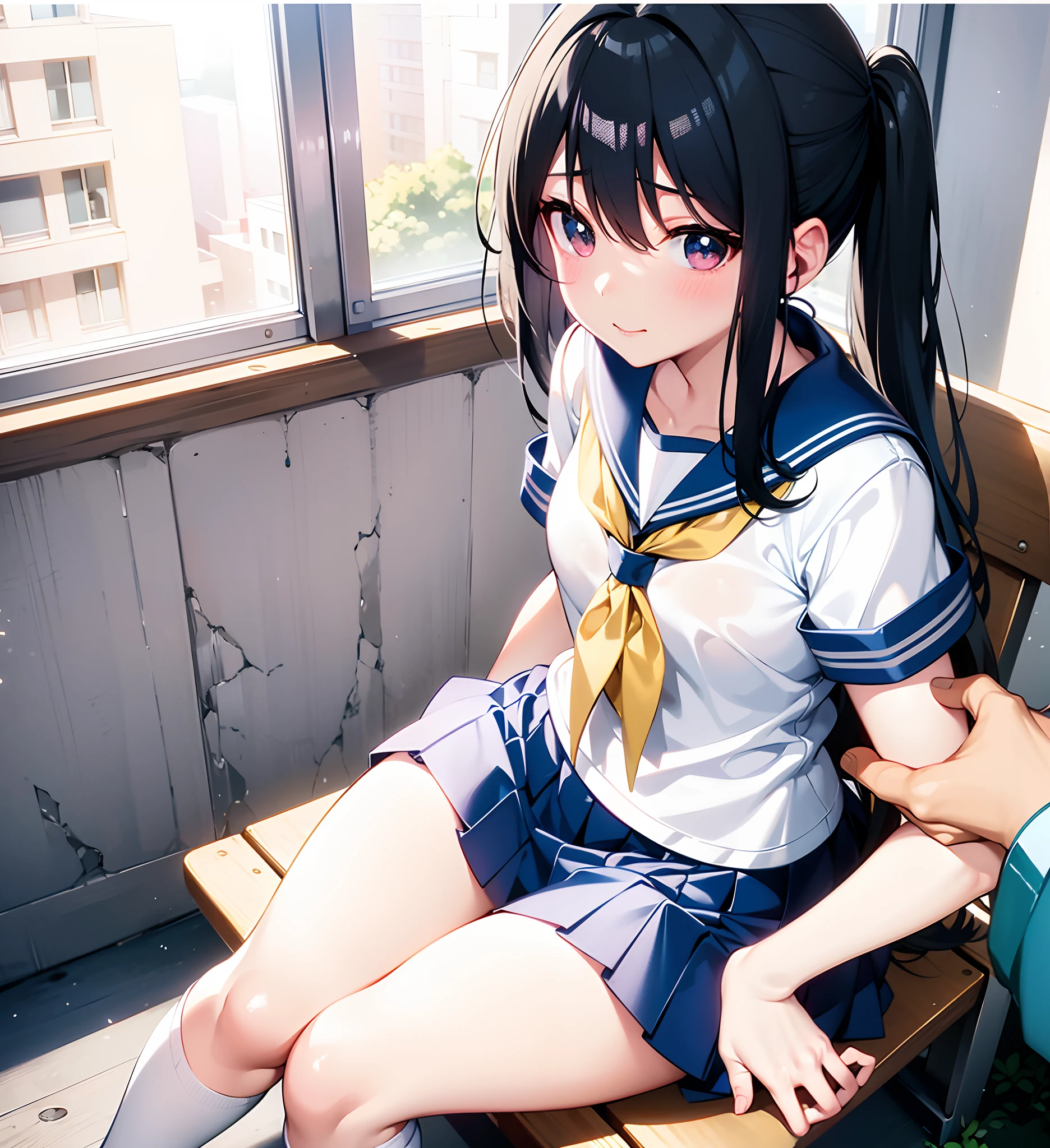 anime girl sitting on a bench with her legs crossed, a hyperrealistic schoolgirl, beautiful anime high school girl, nagatoro, Anime Best Girl, a hyperrealistic schoolgirl, the anime girl is crouching, Seductive Anime Girl, charming anime girls, Smooth Anime CG Art, 4 k manga wallpaper, photorealistic anime, young anime girl, Realistic Schoolgirl