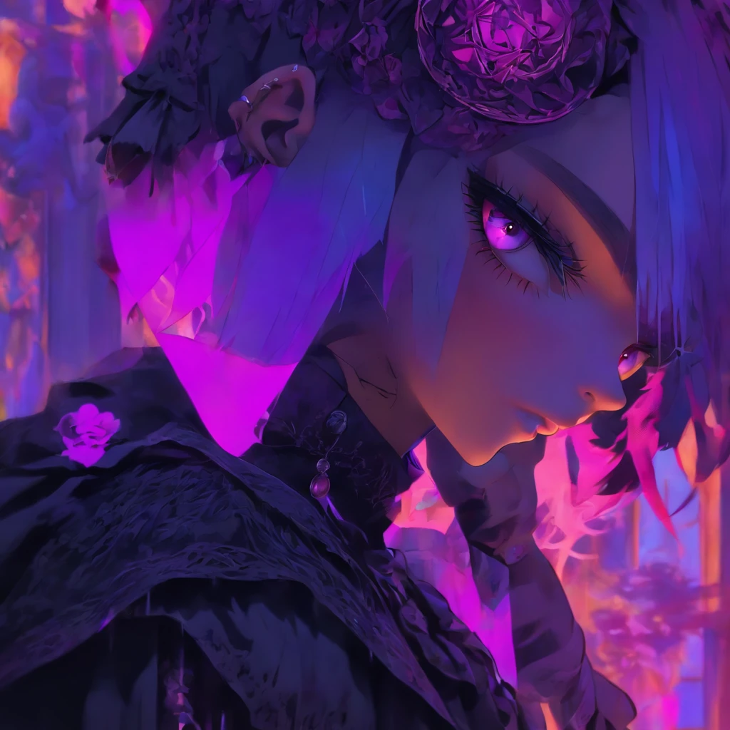 androgynous male Gothic lolita with purple shaved head