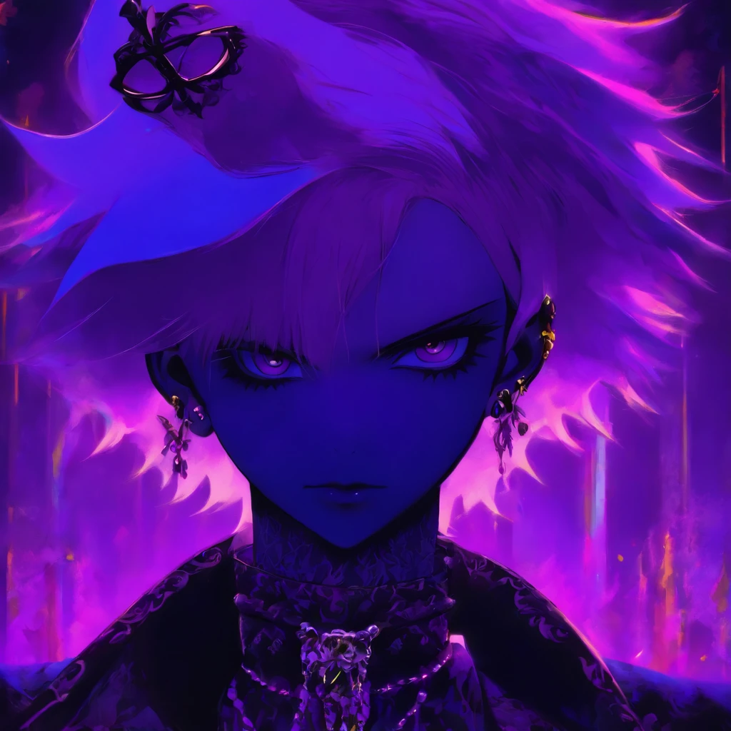 androgynous male Gothic lolita with purple shaved head