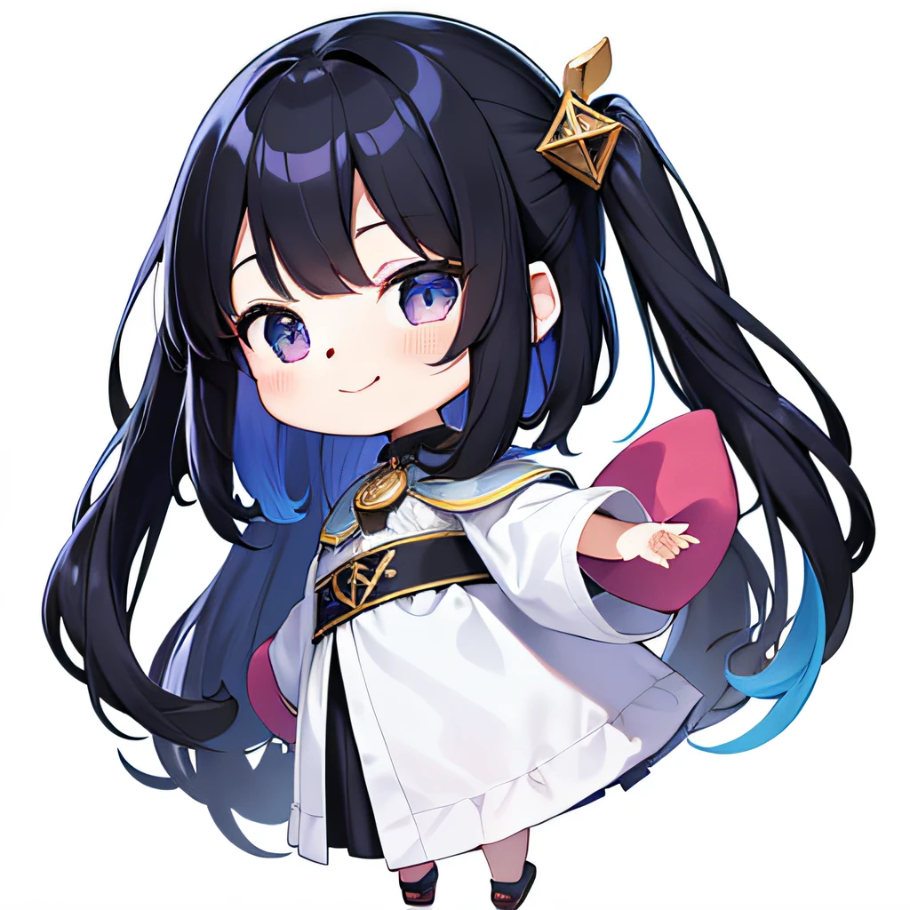 A high resolution, Best aesthetic, Best Quality, masutepiece, Flat Avatar, Perfect litthing、(colourfull、vivd colour: 1.4)、Body only、Multiple poses and expressions, Has iridescent hair, is shy, A smile, hair adornments, Chibi, simple background, jewely, side locks, large oval eyes, Flat Avatar, A smile, head shot, simple background, A dark-haired.