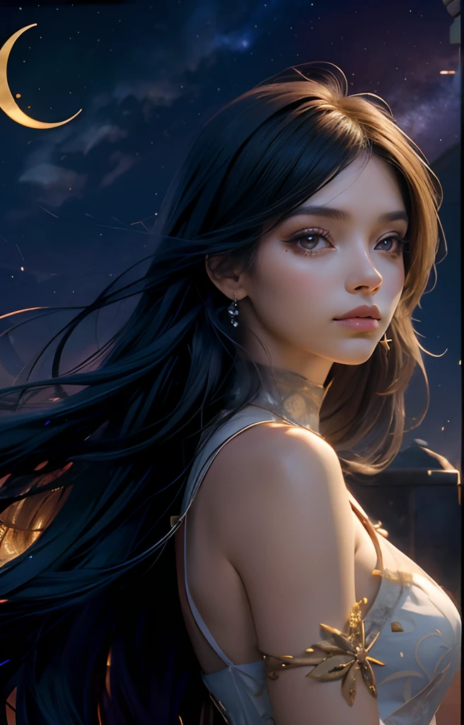 Part of Human personification/Female zodiac sign: Virgem, deusa de cabelo preto, Virgo zodiac sign symbols, Florta, deusa do amor, olhos de cor castanhos, flor, estrelas, Florerta, cabelo de cor preto, deusa da floreta/Terra, luz, terra e flor, Sparks and light,  flor, estrelas, zodiac symbol, Zodiac Sign, signo de virgem
