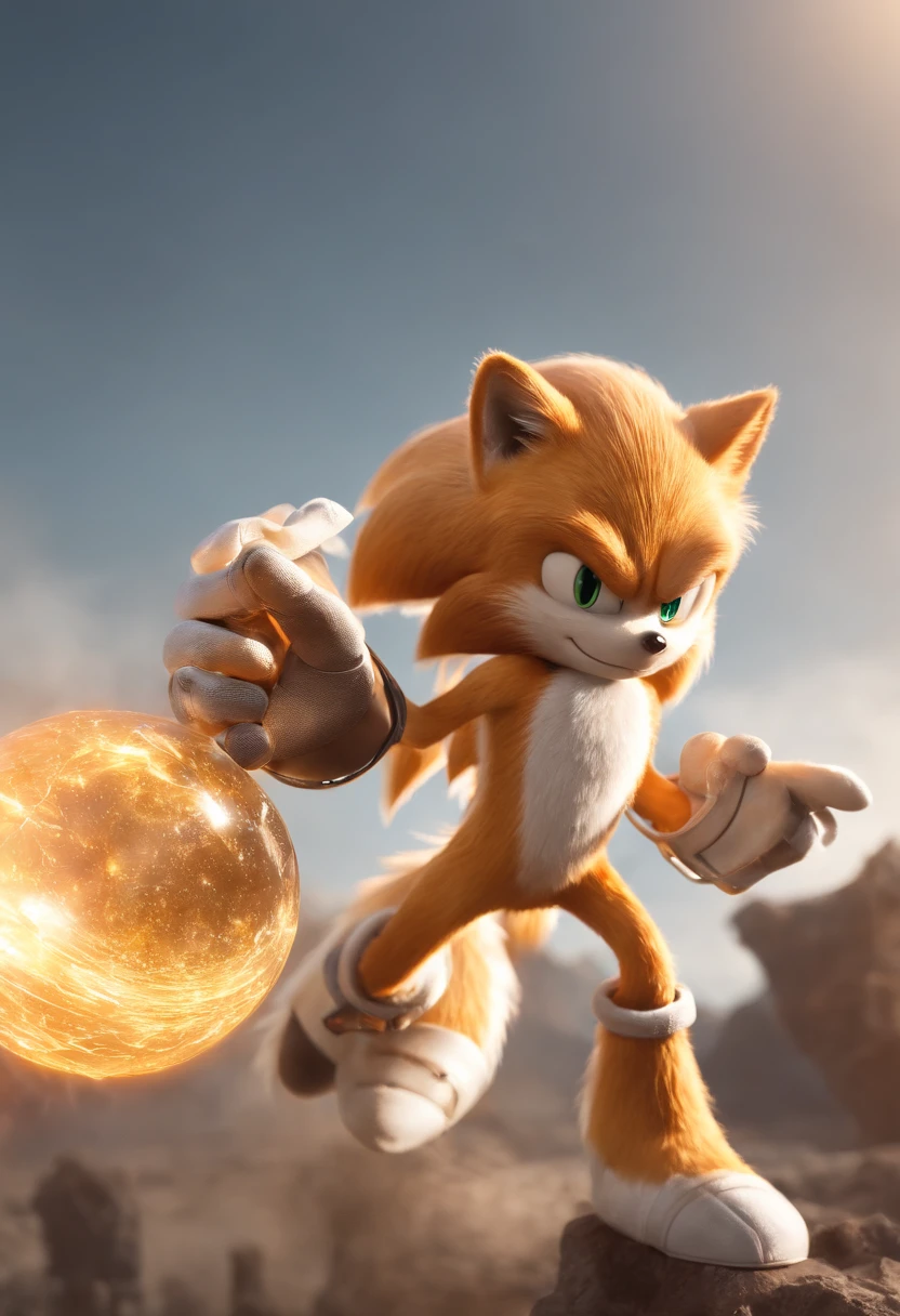 a mix of SONIC with a " Firefox ", FUTURISTIC background, anime, 3d render Philippines Iceman in golden tones in the name, holding up a sign that says "FENIX INFORMATICA" illustration rendering, photo, realistic