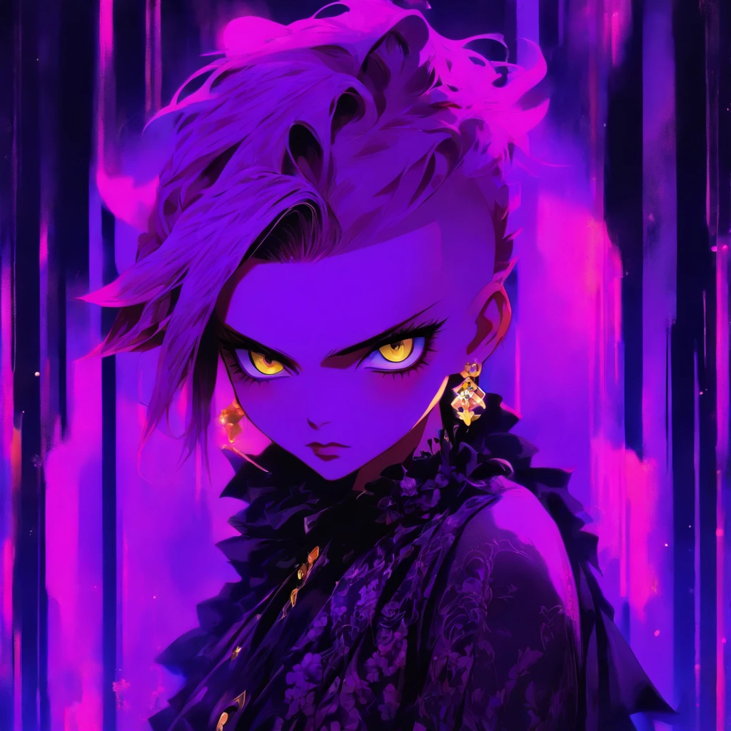 androgynous male Gothic lolita with purple shaved head