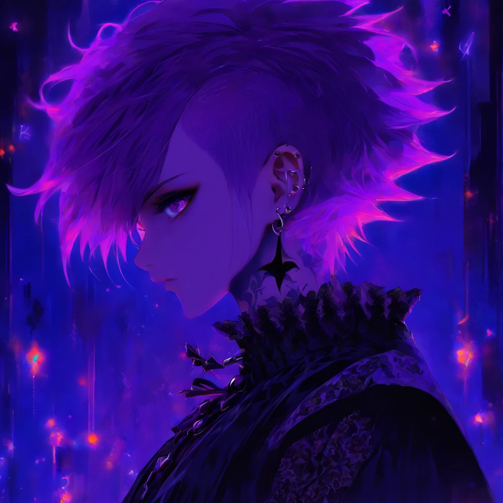 androgynous male Gothic lolita with purple shaved head
