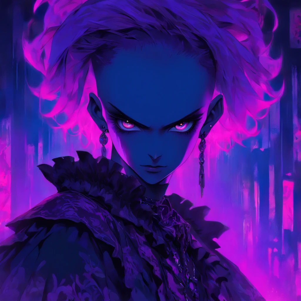 androgynous male Gothic lolita with purple shaved head