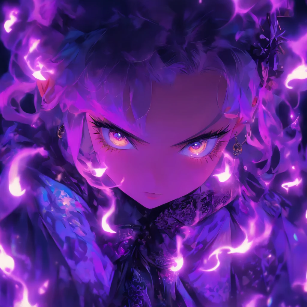 androgynous male Gothic lolita with purple shaved head, casting glowing soul spells while wearing lolita dress