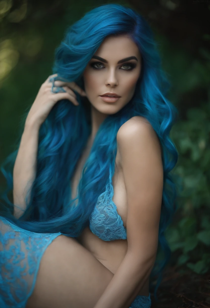 blue hair, long hair, nude, sex, spread legs