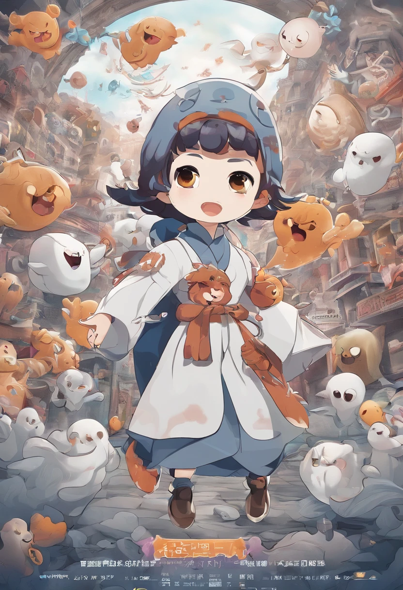 There is a cartoon character holding a group of ghosts, Detailed fanart, official fanart, [ Character design ], lovely art style, danbooru and artstation, Cute detailed digital art, 🍁 Cute, wisps, [ conceptual art ]!!, Great character design, cute character, cute artwork, cute cyber gods, character design contest winner