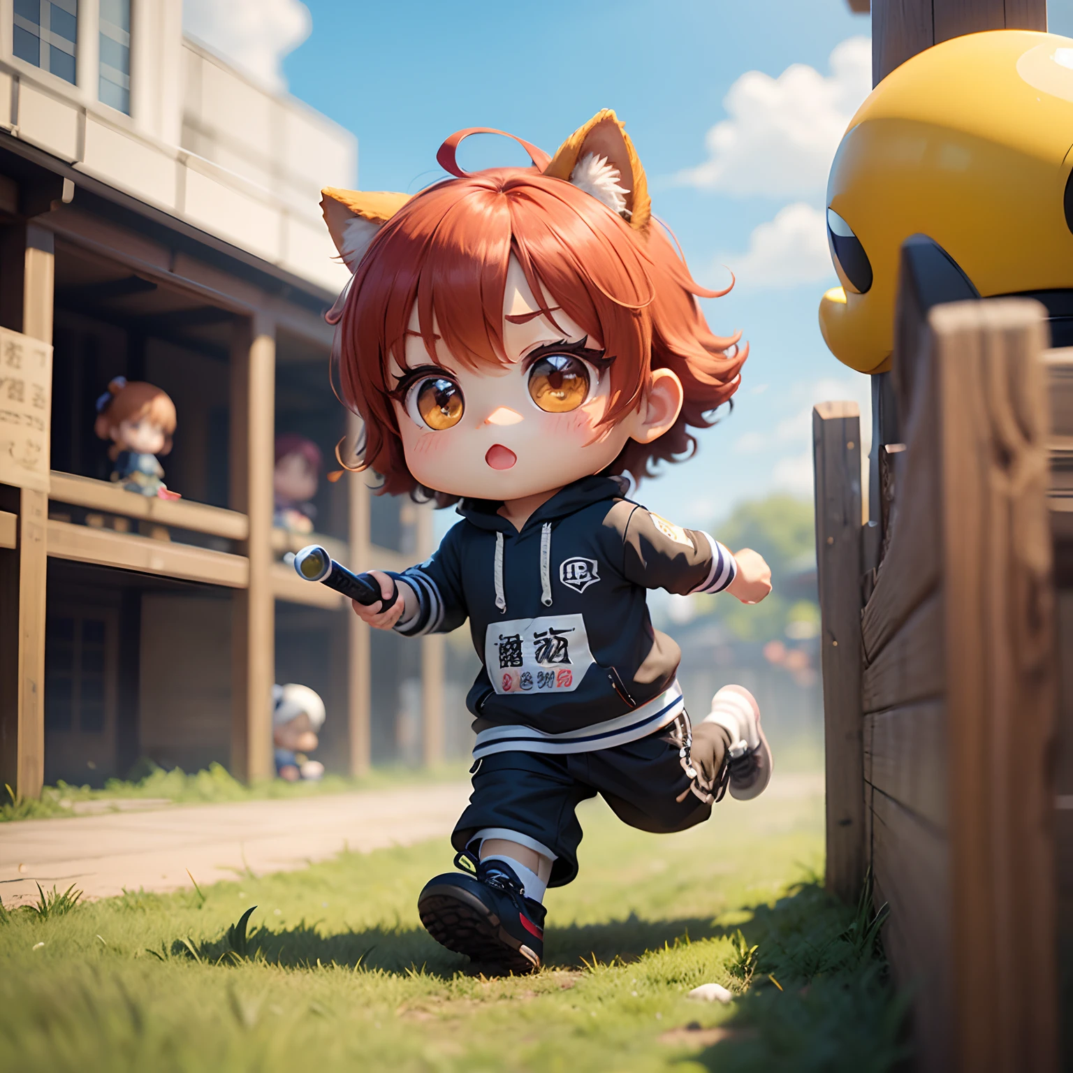 ​masterpiece、top-quality、ultra-detailliert、(Chibi Chara:1.2)、独奏、field day、relay、Batons、Running、