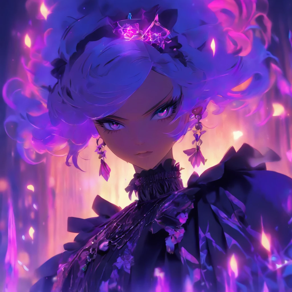 androgynous male Gothic ta with purple shaved head, casting glowing soul spells while wearing loliress