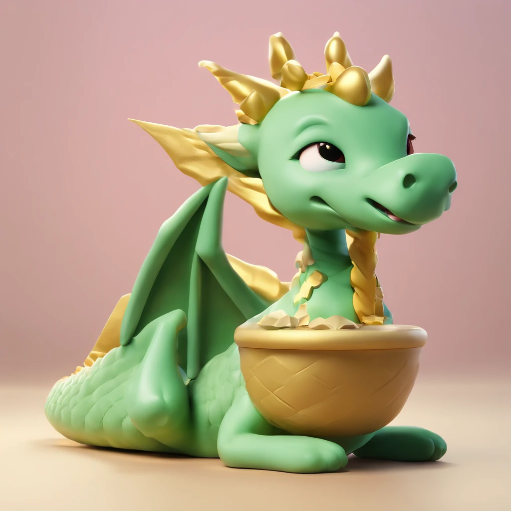 There is a green dragon with a golden bell on its head, Cute detailed digital art, lovely digital painting, cute little dragon, author：tooth wu, style of wlop, adorable digital art, [ trending on CGSociety ]!!, by Russell Dongjun Lu, Phlegm sputum, phlegm! pastel colour, 🌺 CGSesociety, by Yang J, Trends in CG society