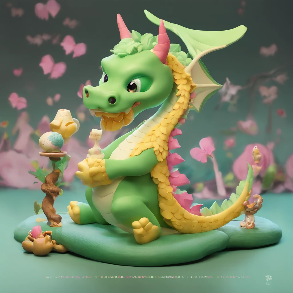There is a green dragon with a golden bell on its head, Cute detailed digital art, lovely digital painting, cute little dragon, author：tooth wu, style of wlop, adorable digital art, [ trending on CGSociety ]!!, by Russell Dongjun Lu, Phlegm sputum, phlegm! pastel colour, 🌺 CGSesociety, by Yang J, Trends in CG society