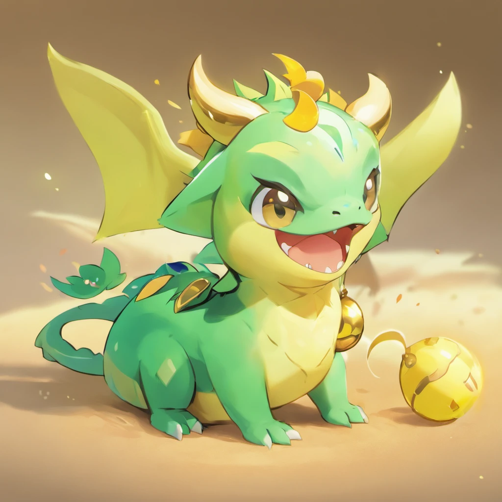 There is a green dragon with a golden bell on its head, Cute detailed digital art, lovely digital painting, cute little dragon, author：tooth wu, style of wlop, adorable digital art, [ trending on CGSociety ]!!, by Russell Dongjun Lu, Phlegm sputum, phlegm! pastel colour, 🌺 CGSesociety, by Yang J, Trends in CG society