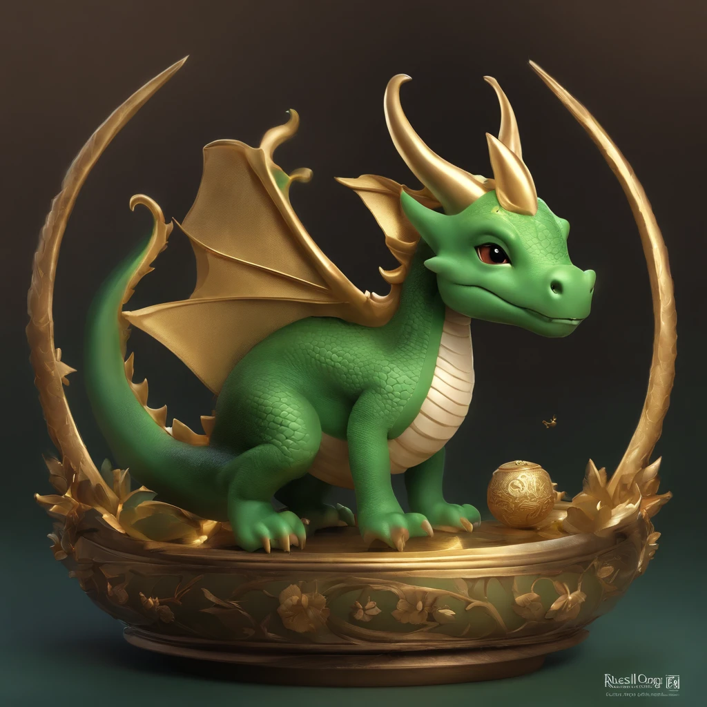 There is a green dragon with a golden bell on its head, Cute detailed digital art, lovely digital painting, cute little dragon, author：tooth wu, style of wlop, adorable digital art, [ trending on CGSociety ]!!, by Russell Dongjun Lu, Phlegm sputum, phlegm! pastel colour, 🌺 CGSesociety, by Yang J, Trends in CG society