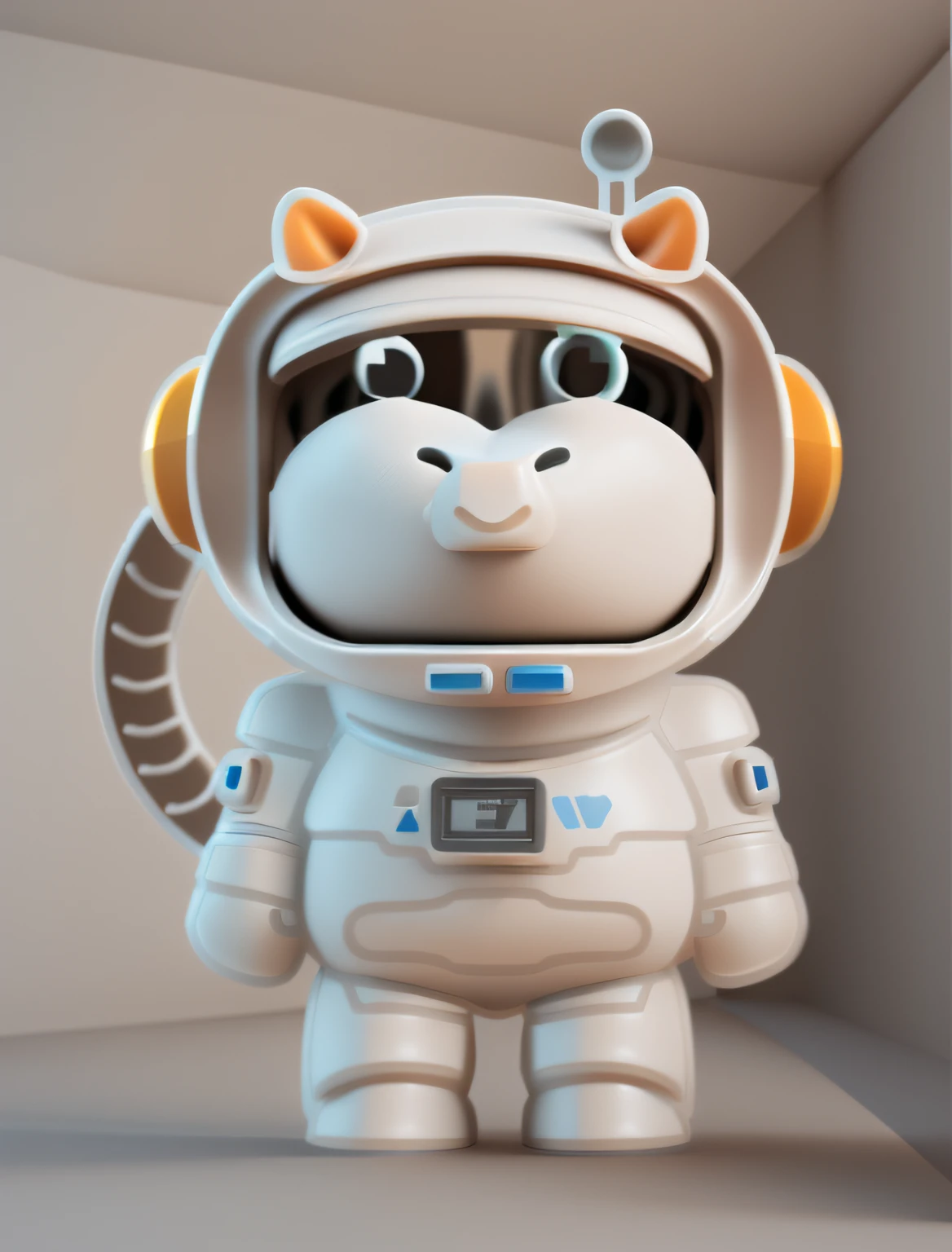 Cows in spacesuits，3D rendering style，Highly realistic，Clay material