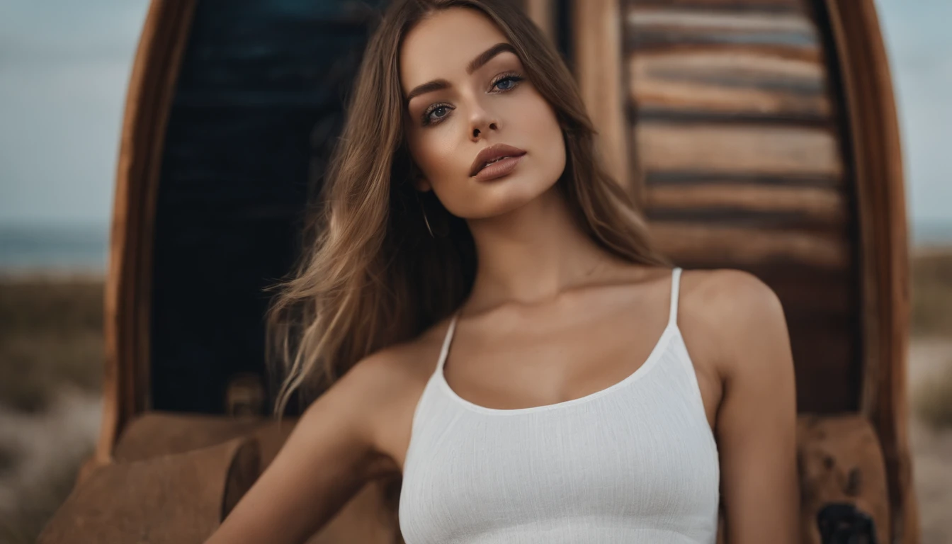 Arafed woman with matching tank top and panties, longs cheveux blonds, fille sexy aux yeux bleus, Portrait Sophie Mudd, cheveux blonds et grands yeux, selfie of a young woman, Yeux de chambre, Violet Myers, sans maquillage, maquillage naturel, looking straight at camera, Maquillage subtil, Superbe photo du corps entier, dans la chambre, clivage, gros seins, Portrait Maddy Burciaga, Realstic