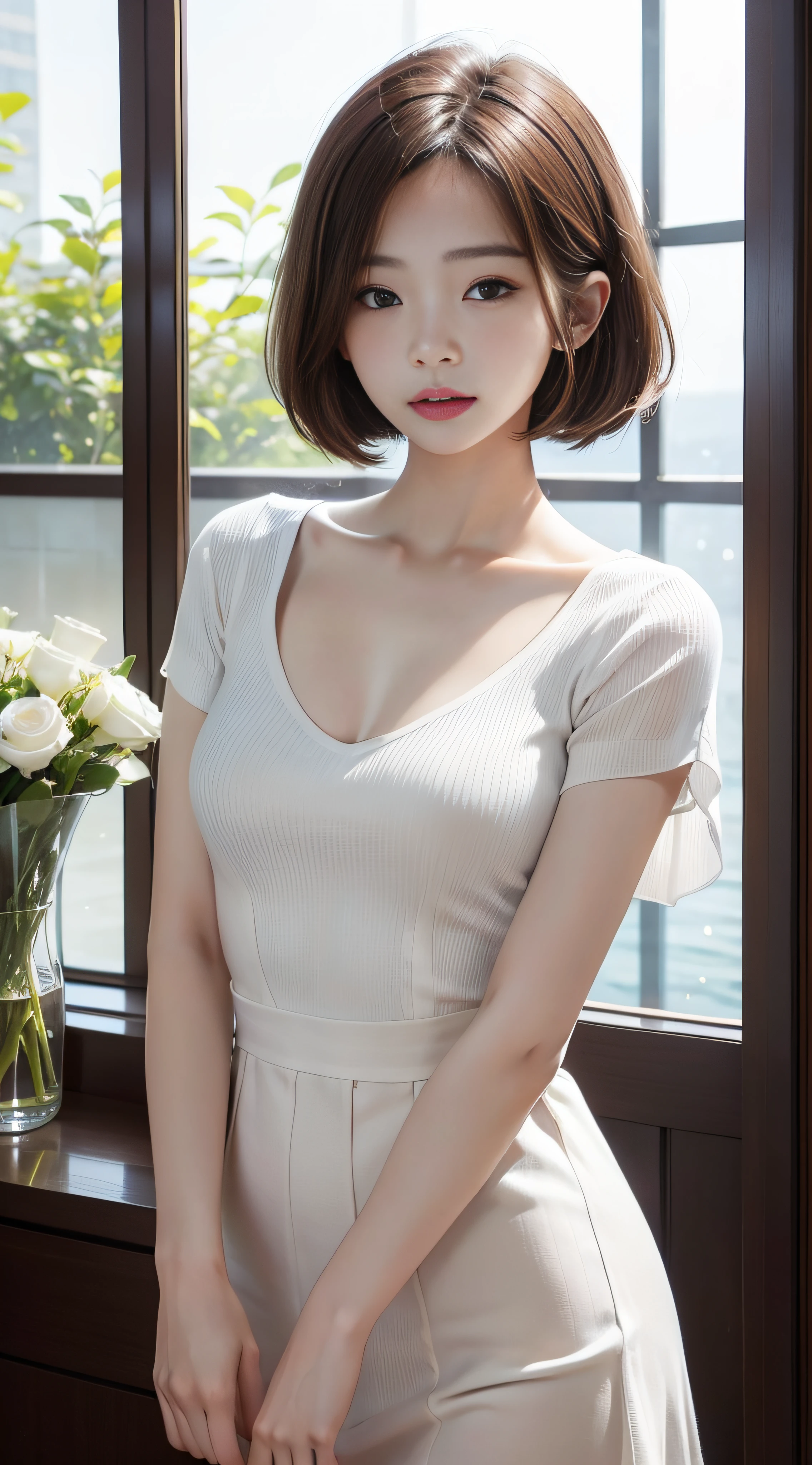 (As it is:1.4),((16K, masterpiece, RAW Photos, Highest quality,Ultra-high resolution, Realistic, Highly detailed CG integrated in 16K)), 8k, diamond, wallpaper, Written boundary depth,Beautiful Face:1.4. Cinematic Light,Beautiful Face,(Detailed face),Slender and pretty woman:1.4,Beautiful back,smile