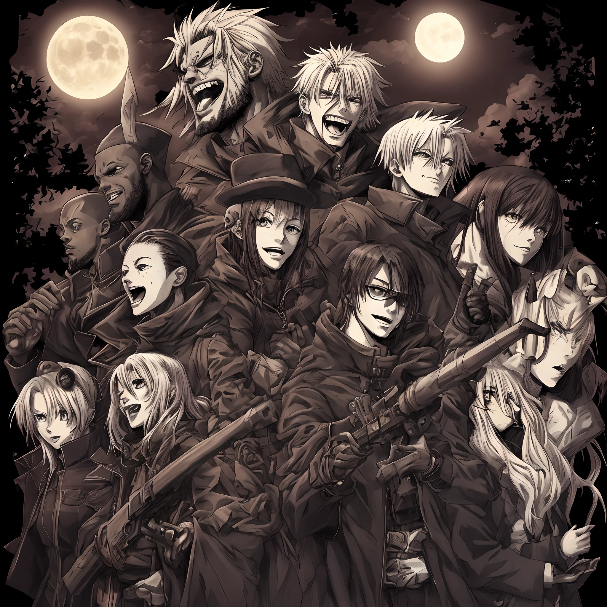 Lebron, hellsing, anime, moonlight, bats,