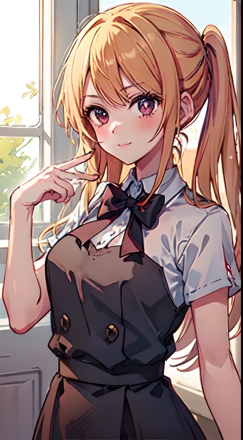 beautiful art depicting Hoshino Ruby with blonde hair, iridescent various shades in the sun's rays.