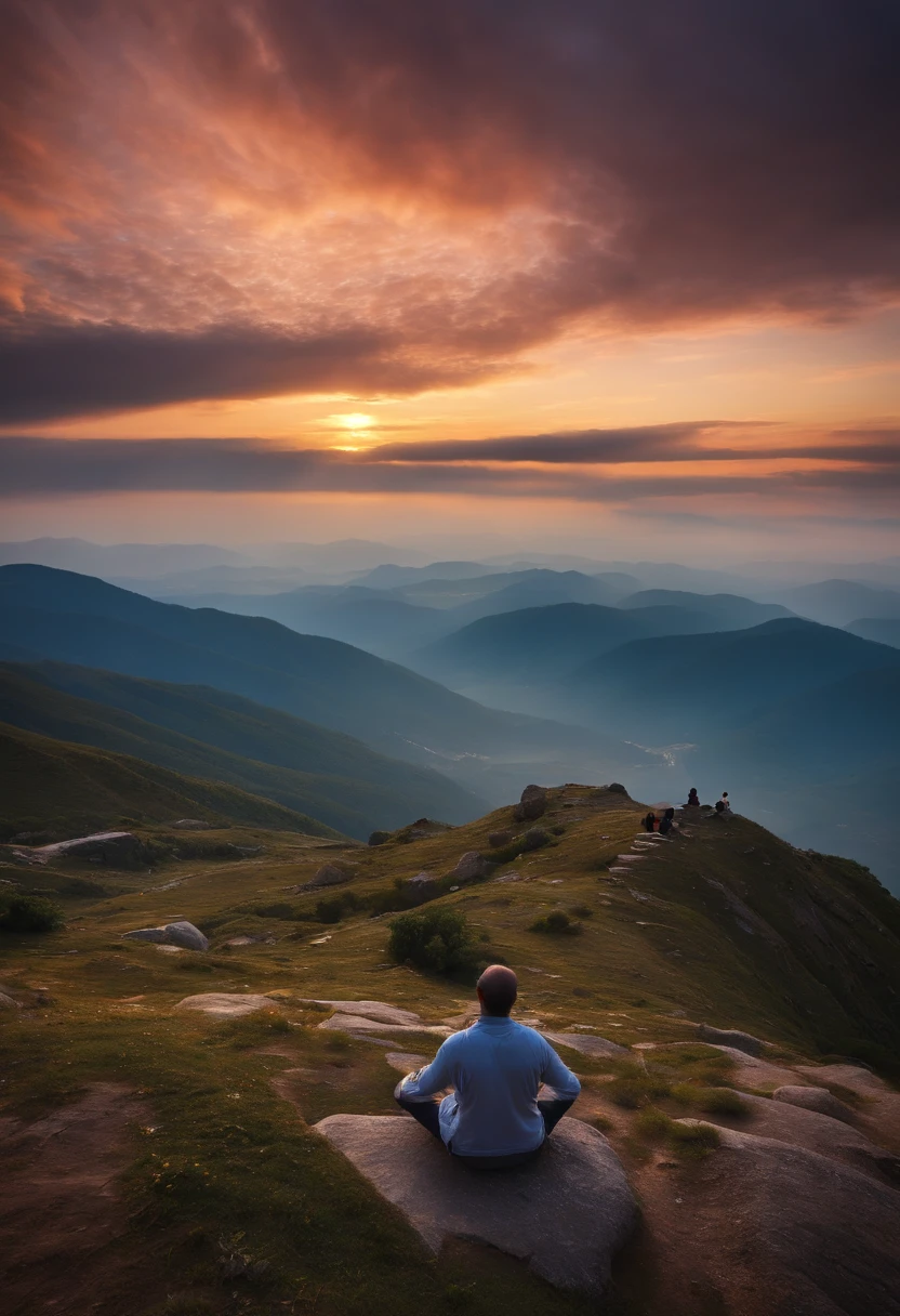 People meditate on the top of the mountain,,sunraise, Ultra photo realsisim