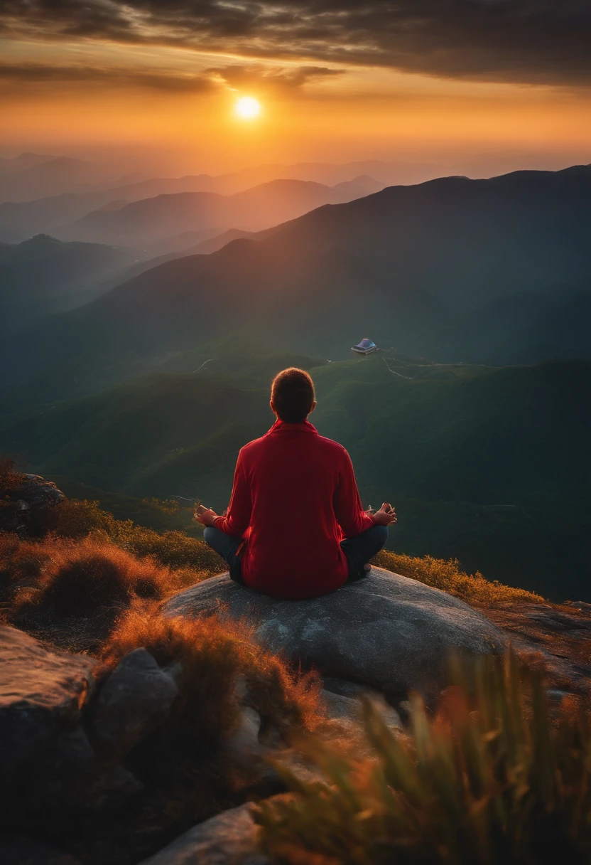 People meditate on the top of the mountain,,sunraise, Ultra photo realsisim