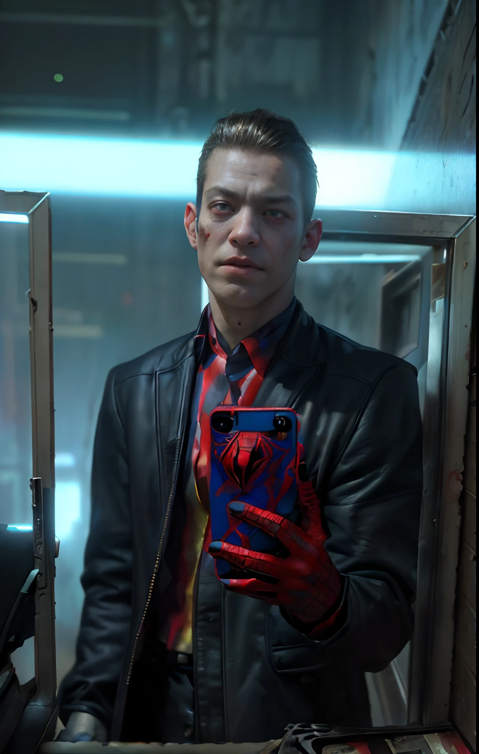 Spiderman as a zombie,(top-quality、8K、32K、​masterpiece、nffsw:1.3)、(The ultra -The high-definition)、(Photorealsitic:1.4)、Raw photography,Perfect eyes,Charming perfect figure,actionpose:1.2,Detailed cyberpunk fashion、World of Cyberpunk,depth of fields,blurry backround,、