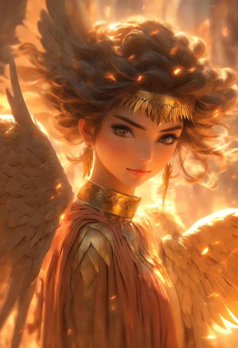 (((Woman with Wings))) best quality, ultra-high resolution, 4K detailed CG, master piece,ISHTAR,Brunette woman,adornments,asas, necklace, Arabic clothing, (((flying))), cuneiform ,Mythology Mesopotamian, Cadians, Babylonians, Assyrians, Painting style, aesthetics, Beautiful image, depth of field, centered on canvas, full body