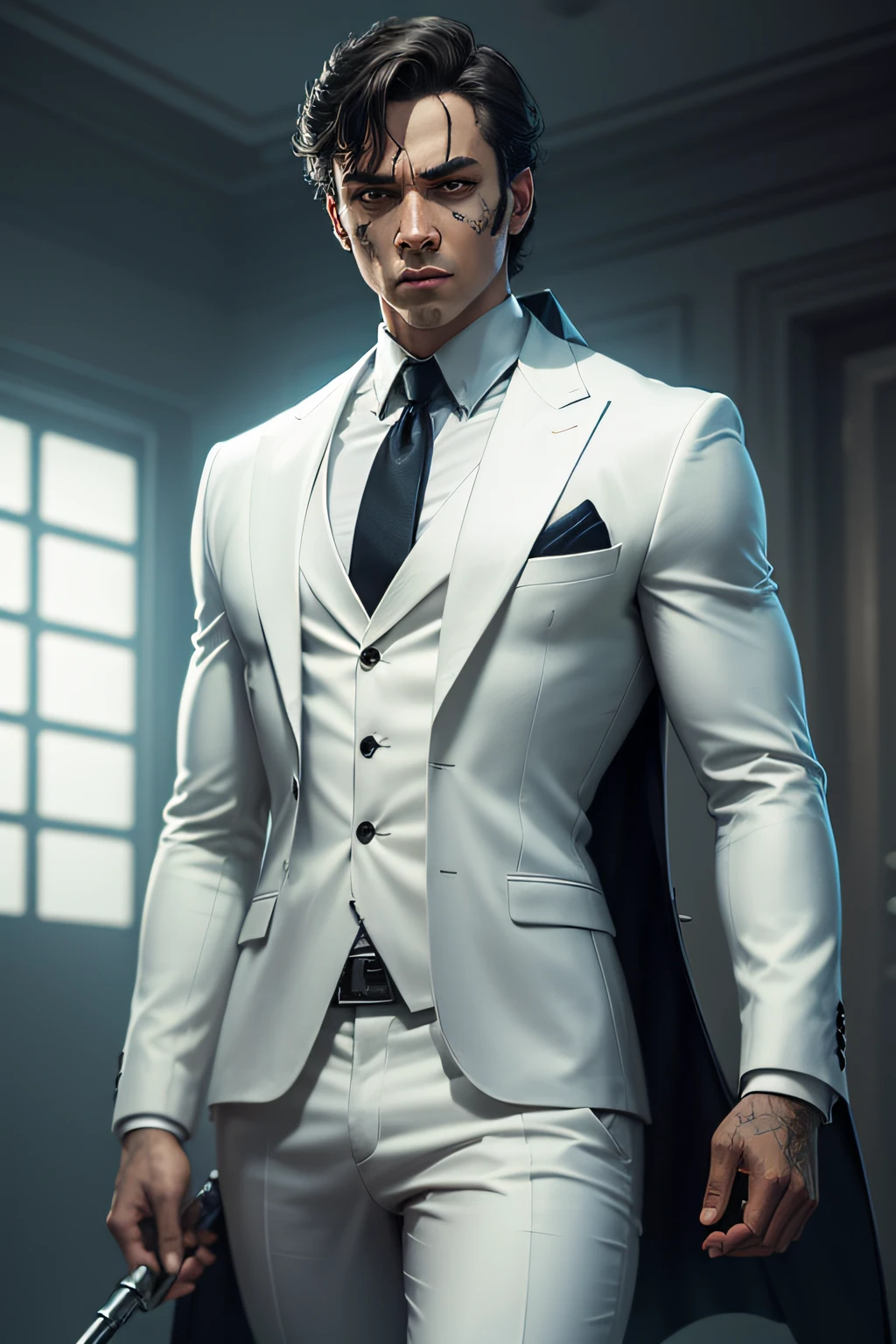 A close up of a man in a suit holding a gun - SeaArt AI