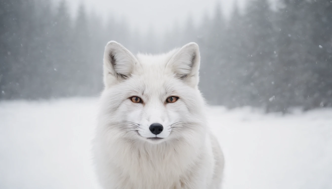 a [white fox] walking through a portal | in the style of zen buddhism influence and post-apocalyptic landscapes | winter season, snow | portrait paintings; mote kei; iconic; realistic portrayal