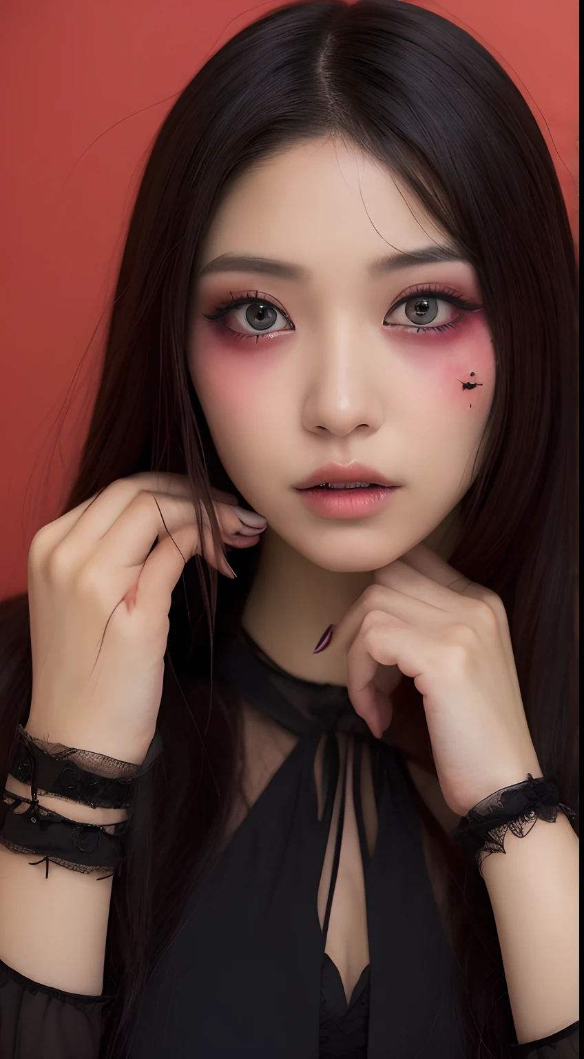 The Dreamtime in the eye of Japanese model, double eyelid, Halloween cosplay, under Tokyo Ghoul
