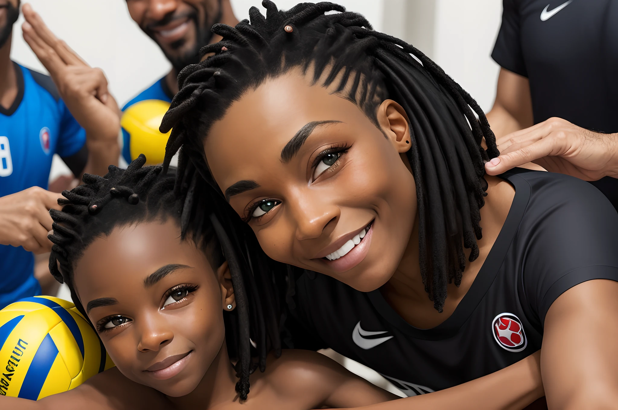 Cabelo preto com pontas azul ondulado
Olhos pretos
Alta
Ama volei
Nariz grandes
Pele pardal
Nem um pouco parecida com japonesa
Olhos pequenos
