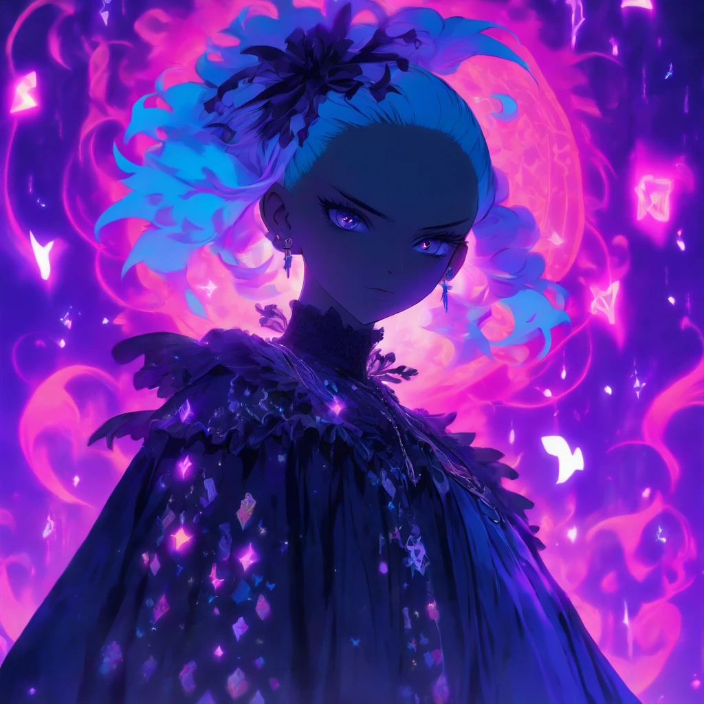 androgynous male Gothic ta with purple shaved head, casting glowing soul spells while wearing loliress