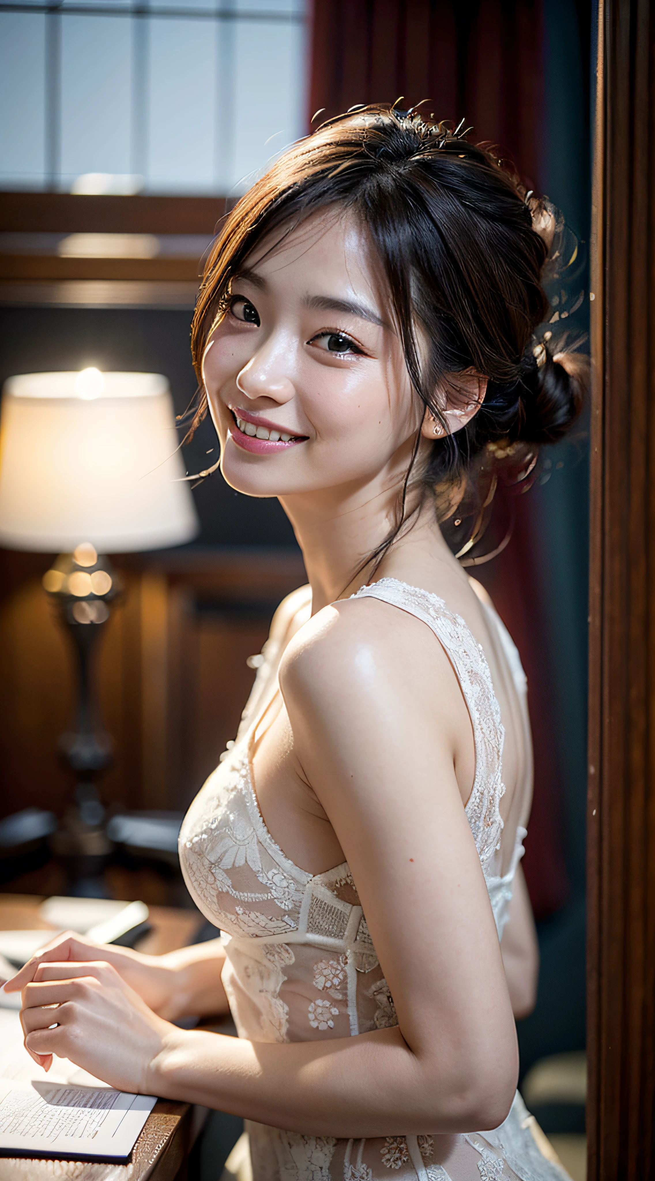 8K、top-quality、masterpiece、realisitic、The ultra-detailliert、Photo Real、hyper realstic、Smooth lighting、Improved lighting quality in movies、Realistic lighting、back lighting、brightened light、enhanced quality、Top quality real texture skins、
Write、thin、cute face、a smile、beautiful finely detailed eyes、19-year-old Korean、