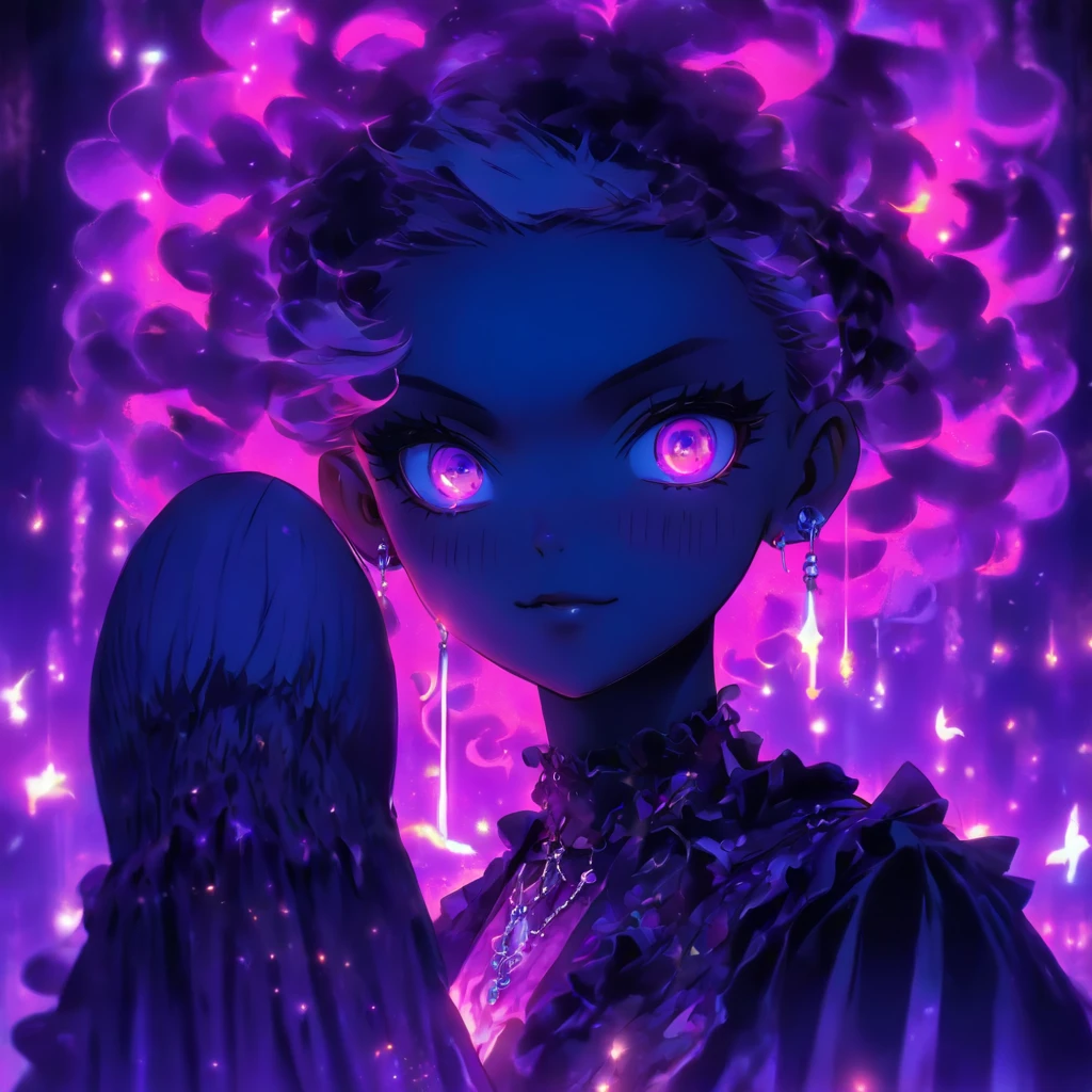androgynous male Gothic ta with purple shaved head, casting glowing soul spells while wearing loliress