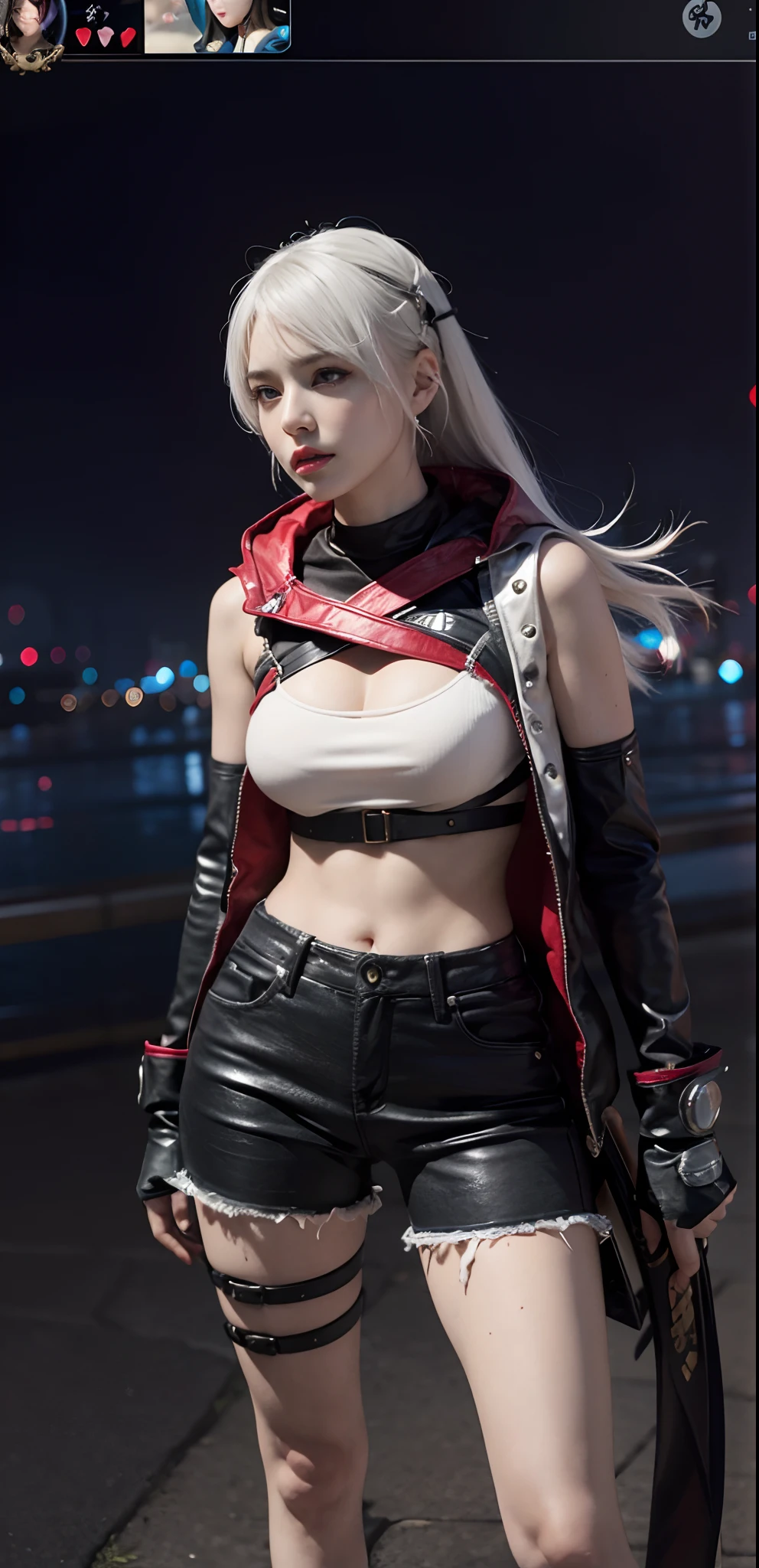 Prinz Eugen character, anime girl with long and red jacket posing, Nude body, tattoo, bondage chains, hentai, heart shaped glasses, seductive anime girl, anime 8k, azur lane style, from girls frontline, attractive anime girl, badass anime 8 k, anime style 8k, perfect white haired girl, female anime character, characters from azur lane, Prinz Eugen's jacket, Prinz Eugen's hairstyle, short skirt,