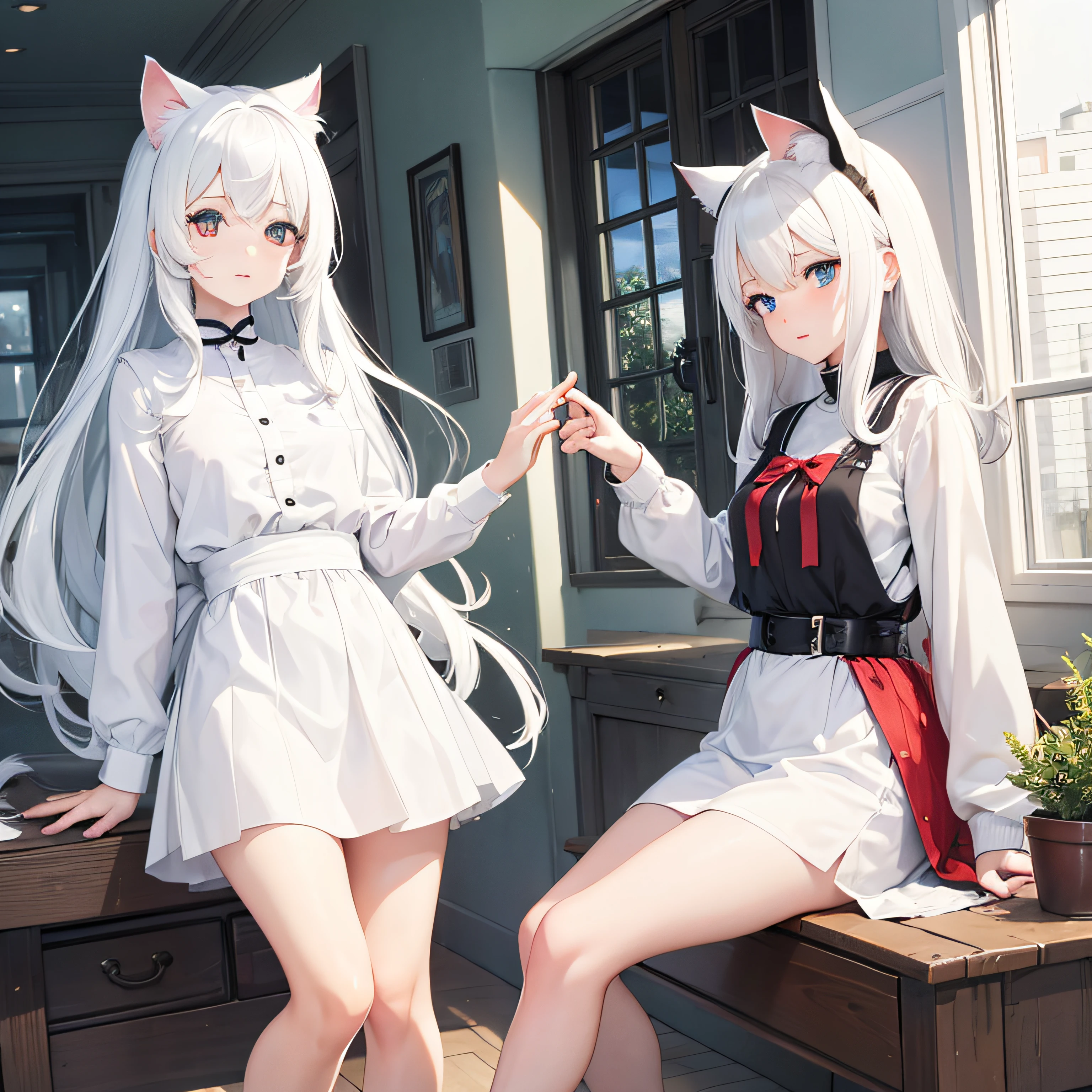 1 girl, masterpiece, best quality, Amazing, beautiful detailed eyes, finely detailed, depth of field, extremely detailed CG unity 8k wallpaper, full body, white hair, cat girl, li, ghotic dress, red ribbon, (animal ears, cat ears, cat tail), village, red eyes, long hair, very long hair, (ultra-detailed),(detailed light), hair ornament.
Butterfly