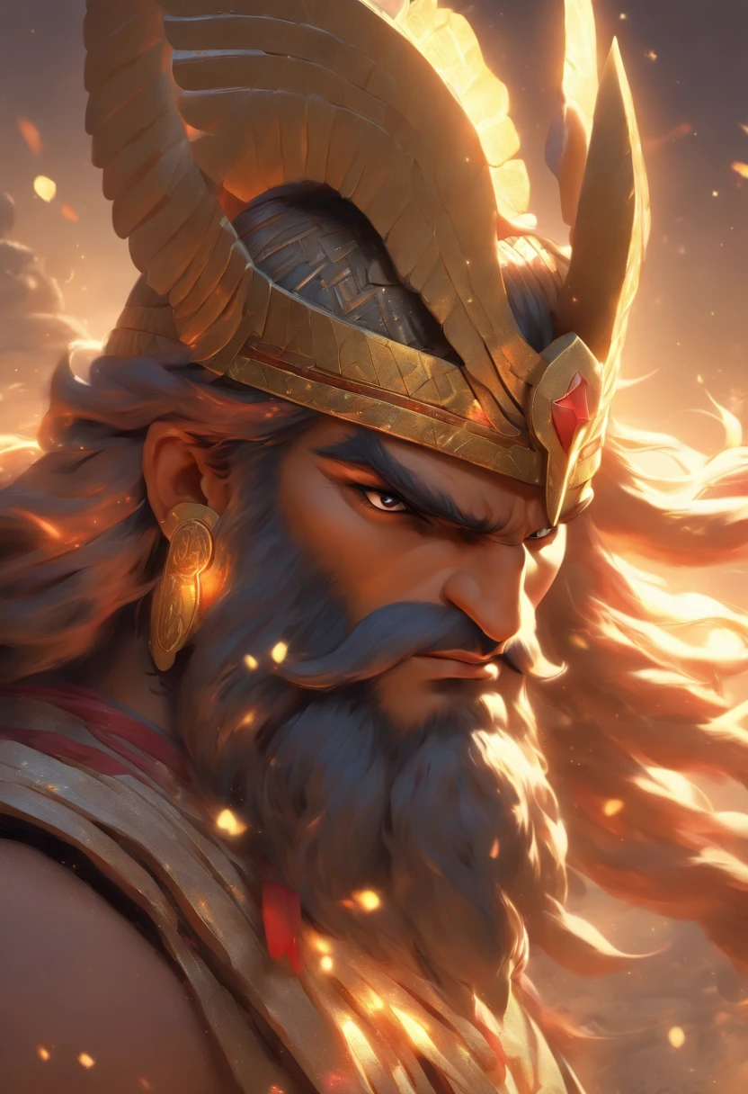(((Akkadian God))) best quality, ultra-high resolution, 4K detailed CG, master piece, Enki, man, beard, black hair, horned helmet, four wings, Sumerian clothing, ((( four wings)) ), cuneiform, Akkadian Mythology, Babylonians, Assyrians, Painting style, aesthetics, Beautiful image, depth of field, centered on canvas, full body