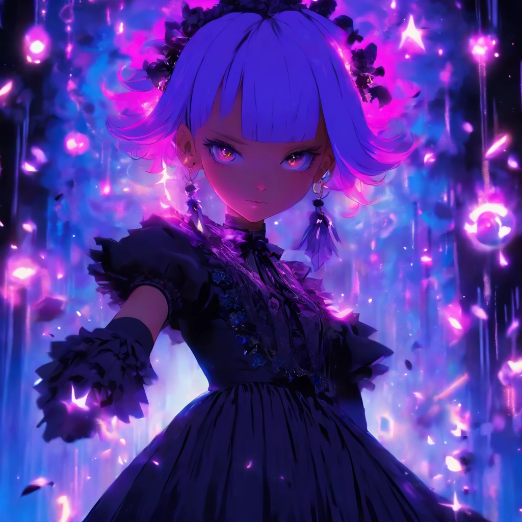 androgynous male Gothic ta with purple shaved head, casting glowing soul spells while wearing loliress