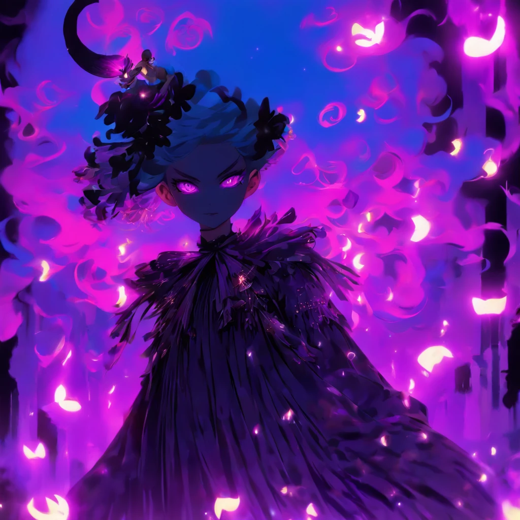 androgynous male Gothic ta with purple shaved head, casting glowing soul spells while wearing loliress
