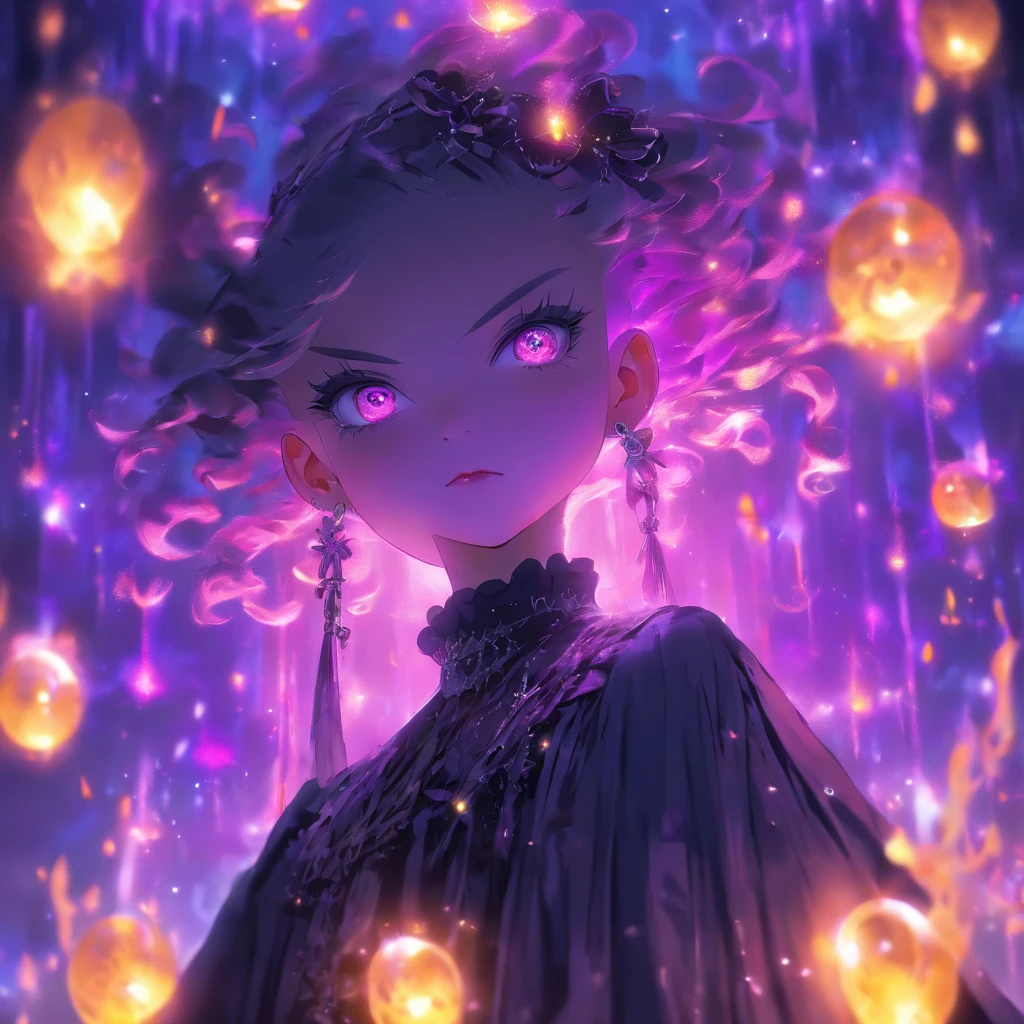 androgynous male Gothic ta with purple shaved head, casting glowing soul spells while wearing loliress