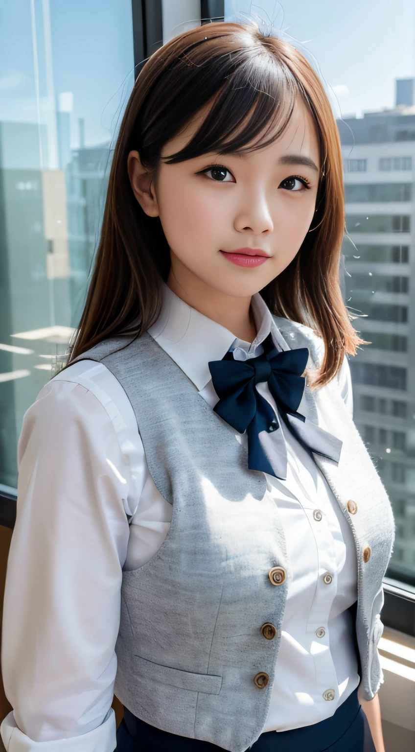 A close up of a woman wearing a bow tie and a vest - SeaArt AI