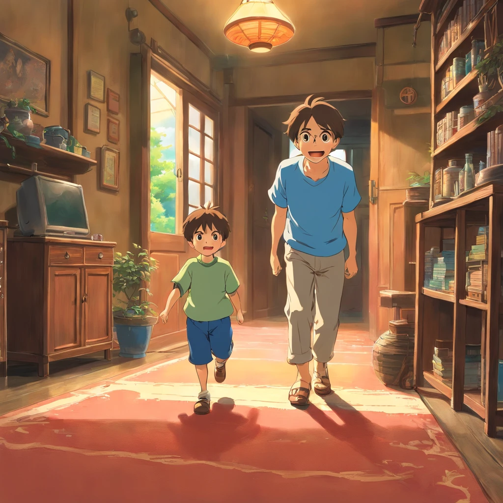 Little boy playing in front of his father