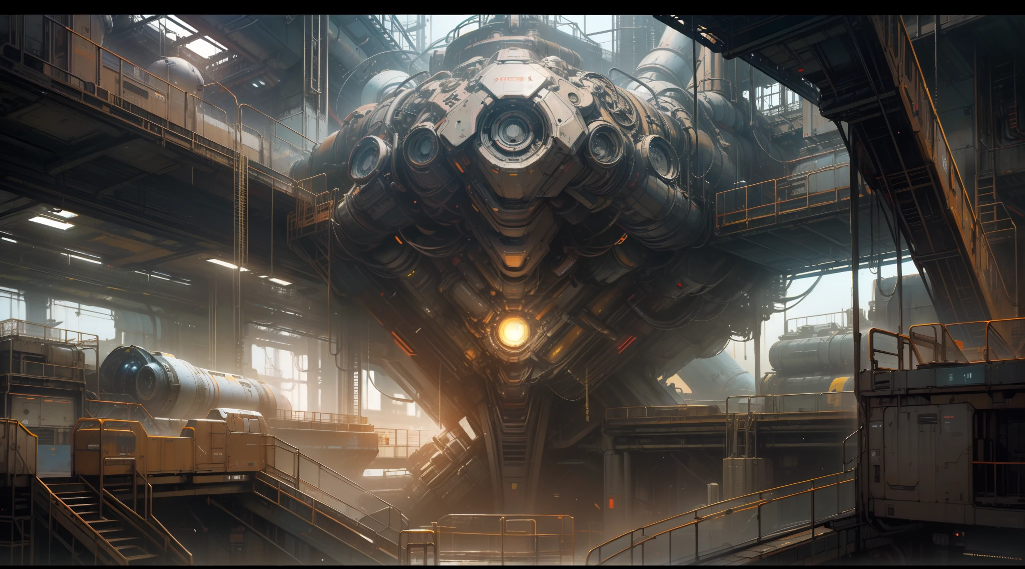 engine room of a spaceship with futuristic sci-fi style nuclear reactor in the best stroke of Chris Foss artwork: (sci-fi:1.2, futuristic:1.2, hi-tech:1.2, masterpiece:1.2, Chris Foss style:1.3)