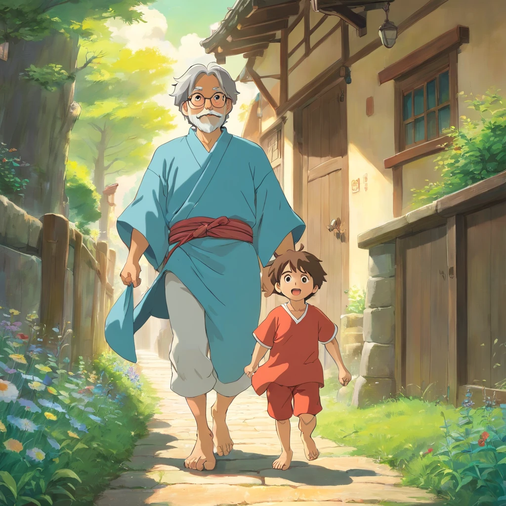In front of the father Frolicking boy