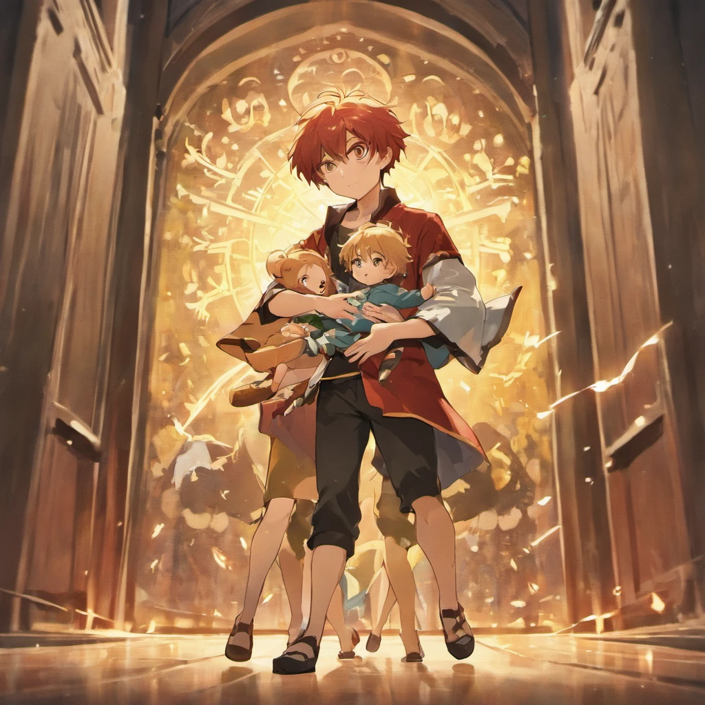 In front of the father Frolicking little boy