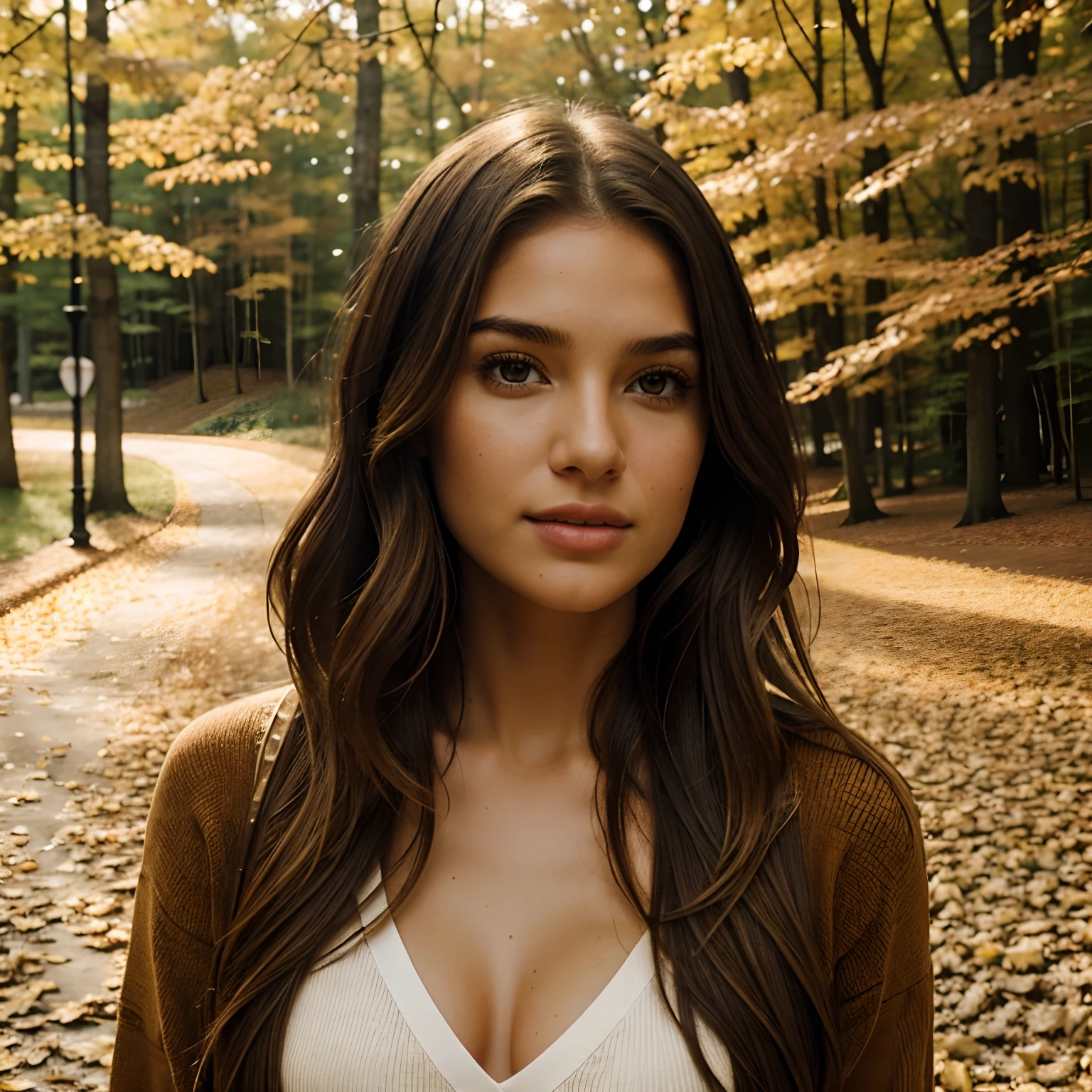 Generate a raw and authentic photograph of Autumn, the charismatic influencer, embracing her natural beauty. Autumn, in her mid-20s, stands approximately 5'4" tall, with long, wavy chestnut hair that falls gracefully over her shoulders. Her athletic hourglass figure is accentuated by her full bust, and her complexion radiates with a warm, sun-kissed tan. Autumn's expressive brown eyes exude charisma, and she maintains a relaxed and confident demeanor.
For this candid and unfiltered photo, Autumn should be devoid of makeup, allowing her natural features to shine. Her hair should be tousled, giving it a carefree and effortless appearance.
The surroundings should capture the essence of a genuine moment, whether it's at home, outdoors, or in a setting that reflects authenticity. The lighting should be soft and natural, emphasizing the unembellished beauty of the scene.
Autumn's pose should be spontaneous and genuine, reflecting her relaxed and confident demeanor. The aim is to capture an unvarnished moment that showcases her charismatic personality in its purest form.
Utilize photorealistic techniques, including path tracing, soft lighting, and visible shadows, to create a lifelike and authentic portrayal of Autumn in her natural state.