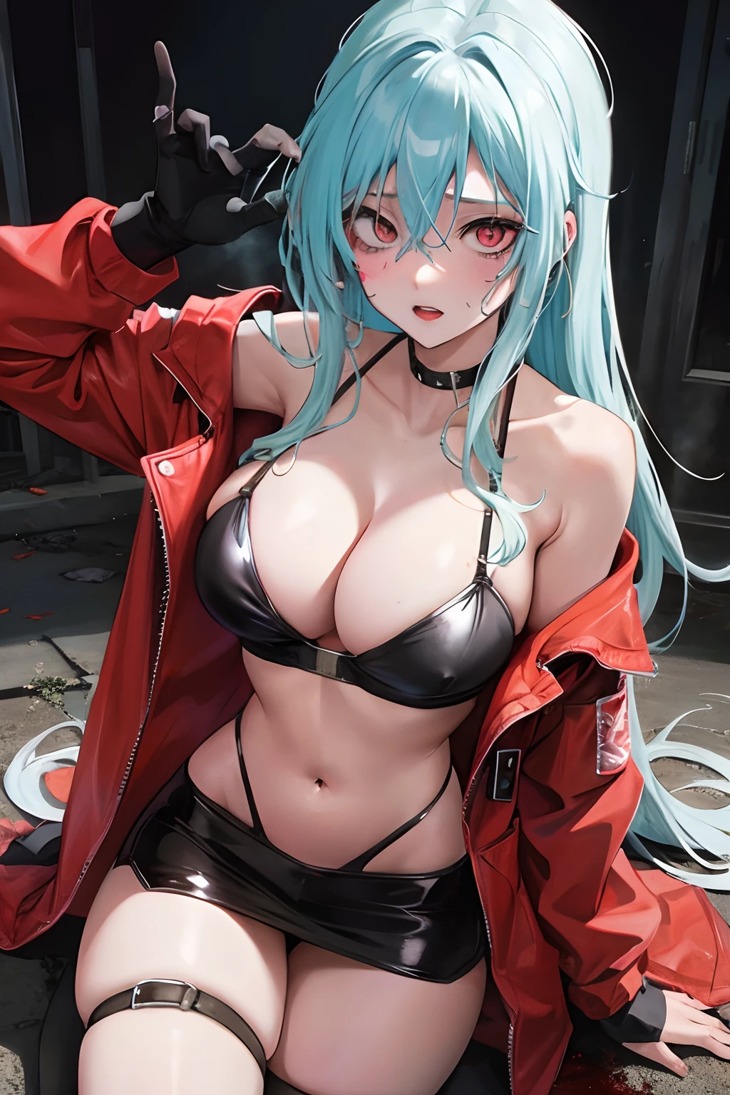 A sexy anime girl in a zombie apocalypse